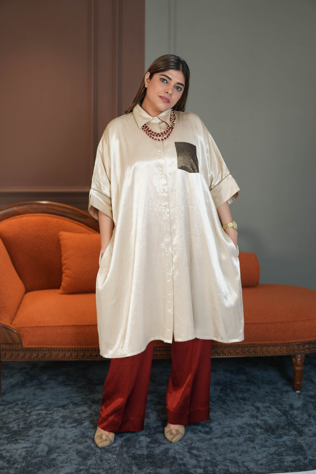 Suurkh Safaid Mashru Silk Co-ord Set for Women