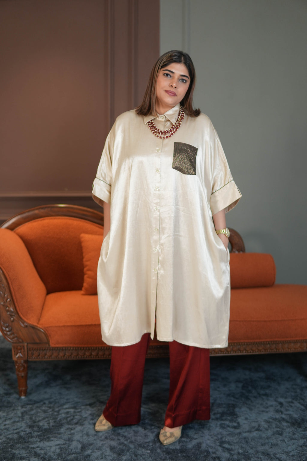 Suurkh Safaid Mashru Silk Co-ord Set for Women