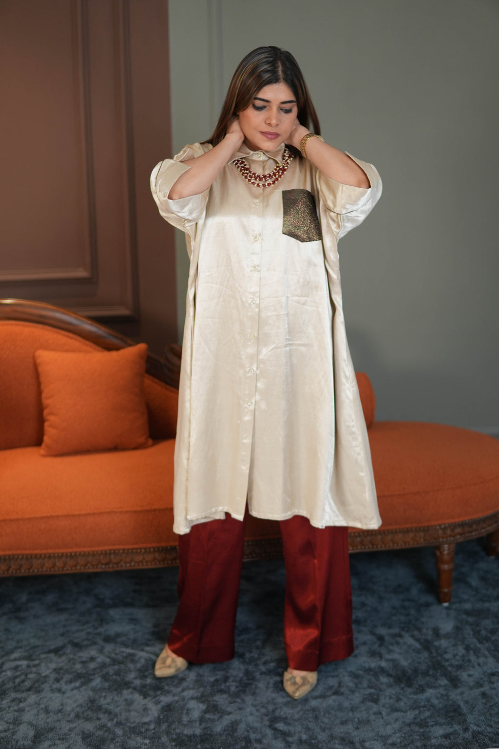 Suurkh Safaid Mashru Silk Co-ord Set for Women