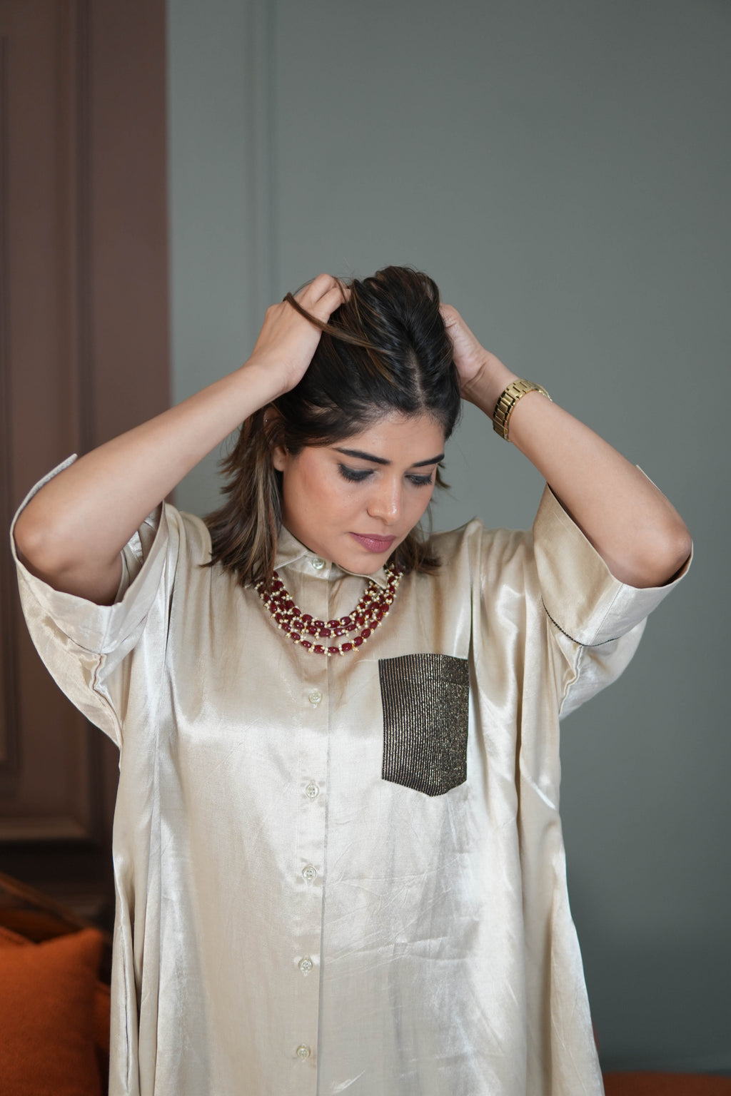 Suurkh Safaid Mashru Silk Co-ord Set for Women