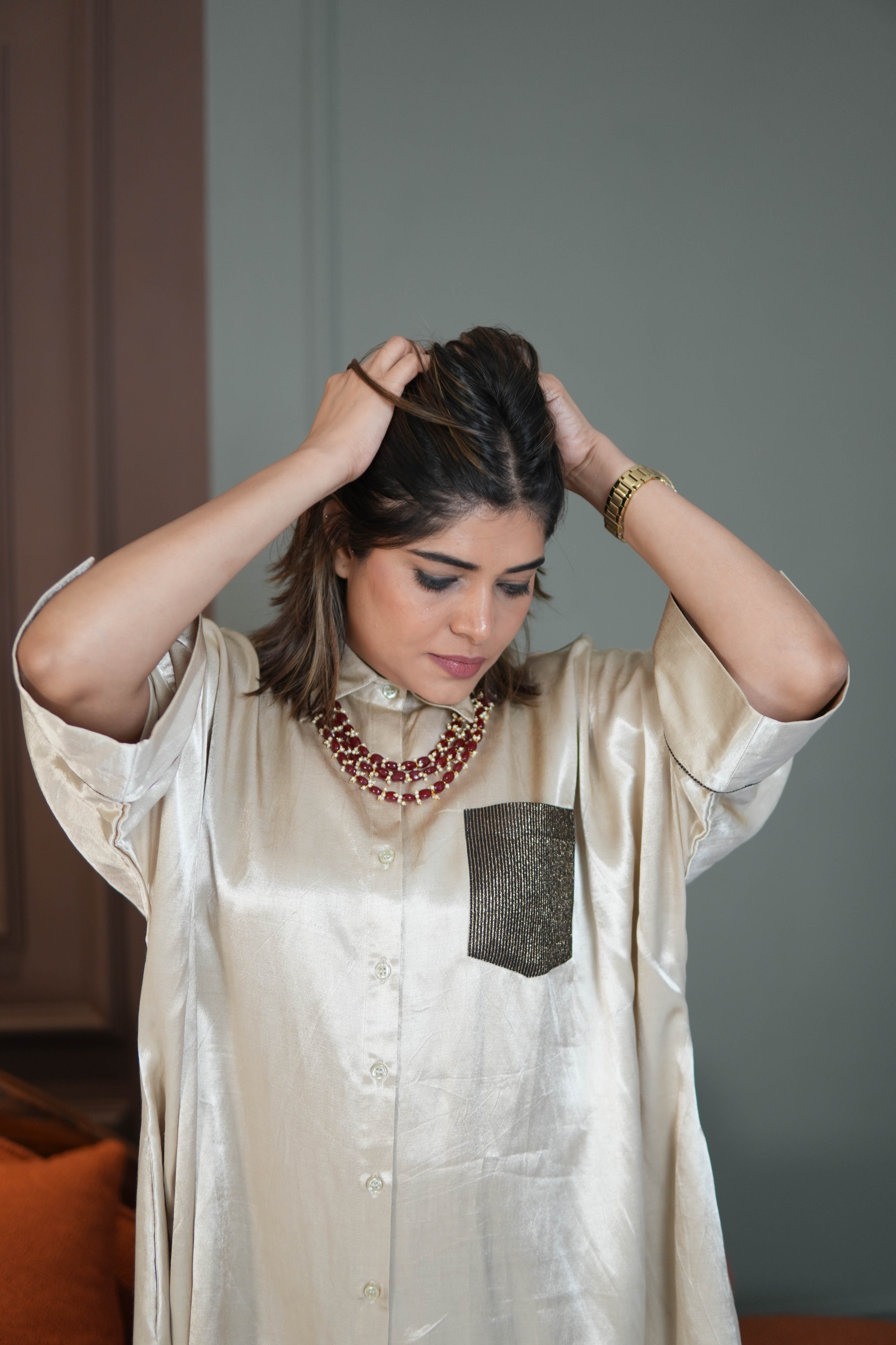 Suurkh Safaid Mashru Silk Co-ord Set for Women