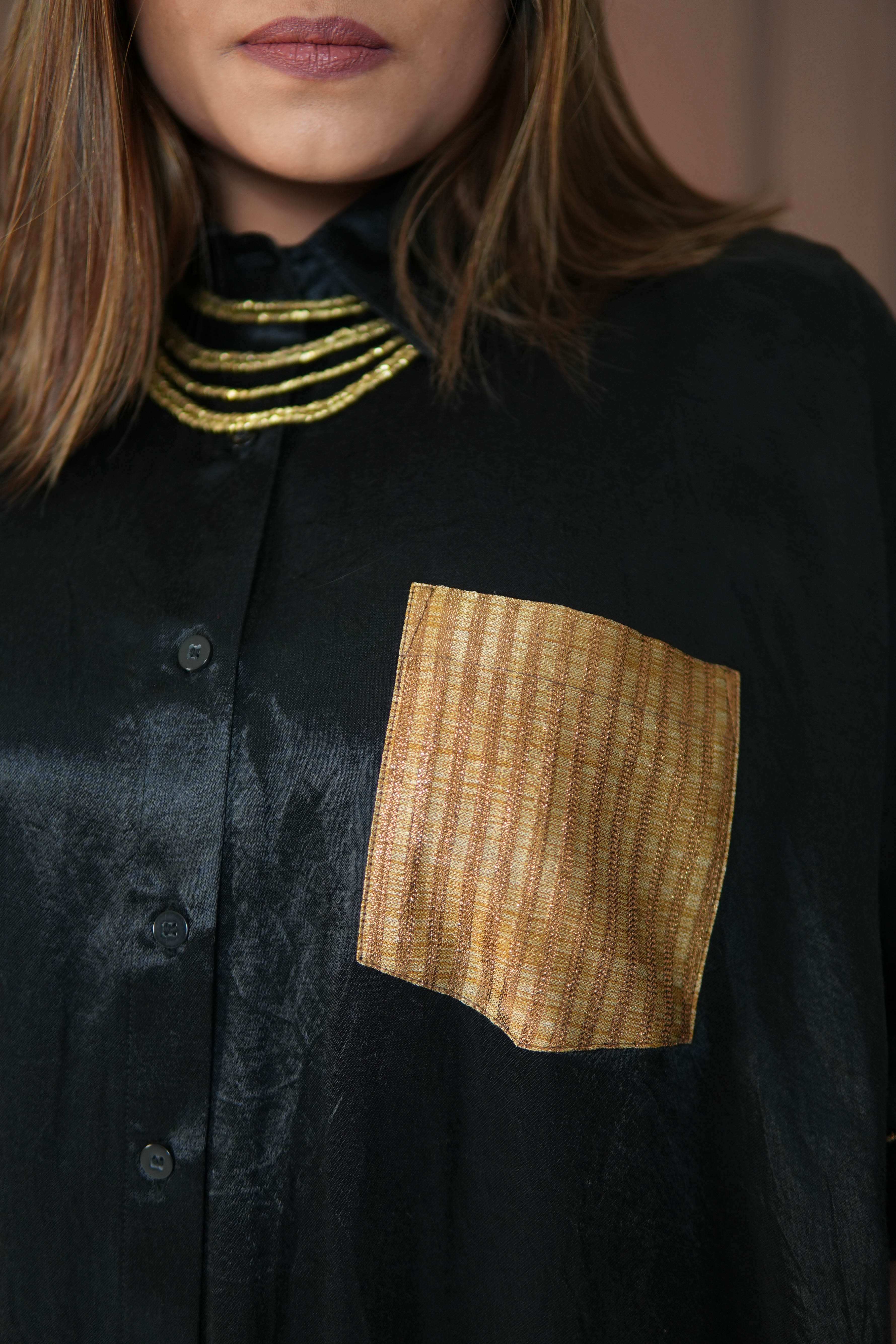 SAANJH BLACK MASHRU SHIRT AND PANTS SET