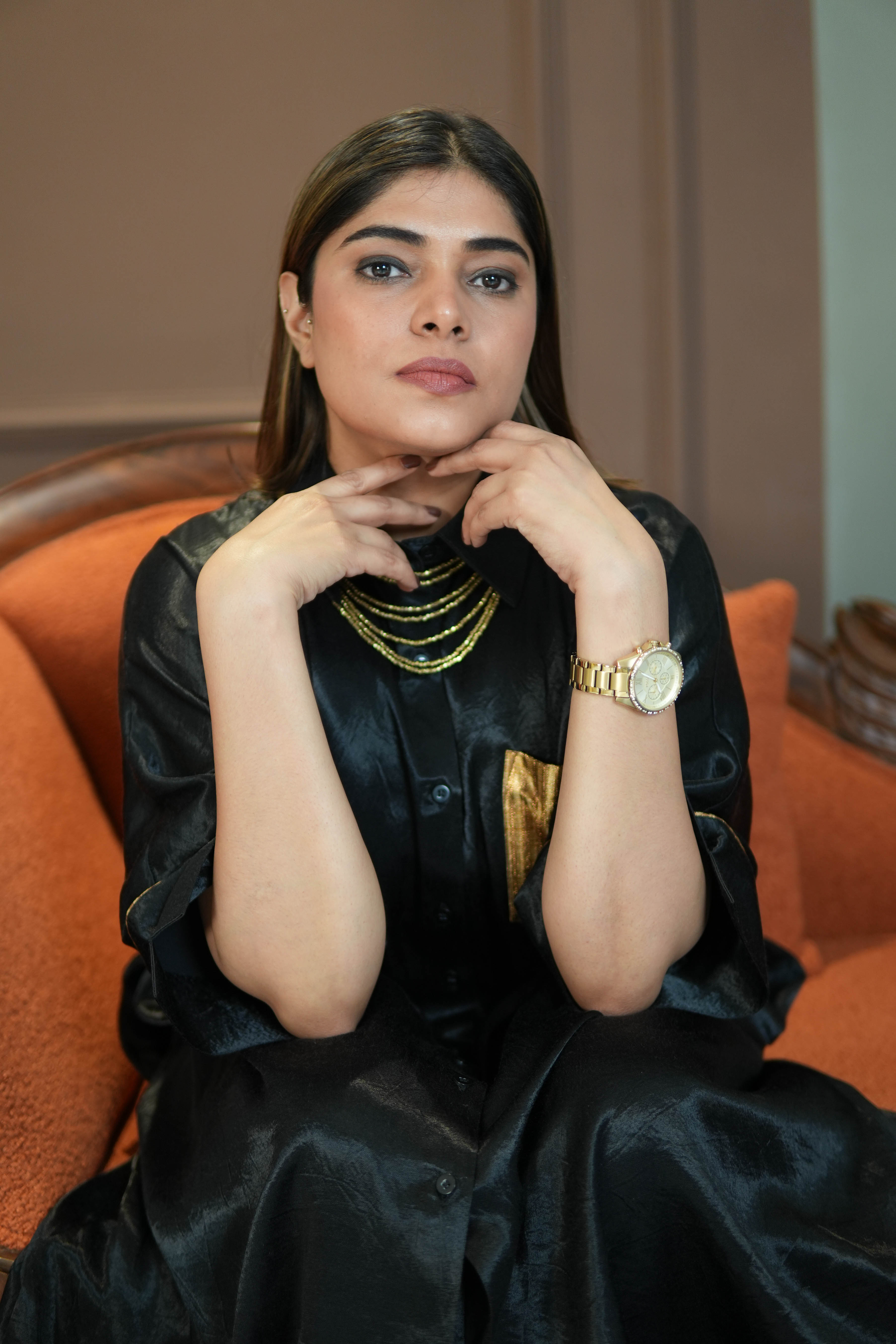 SAANJH BLACK MASHRU SHIRT AND PANTS SET