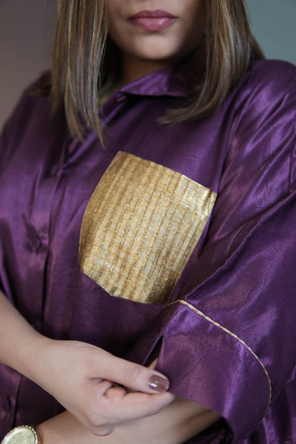 SHAFAQ PURPLE MASHRU SHIRT AND PANTS SET