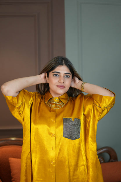 SUNEHRI MUSTARD MASHRU SILK SHIRT & PANTS SET
