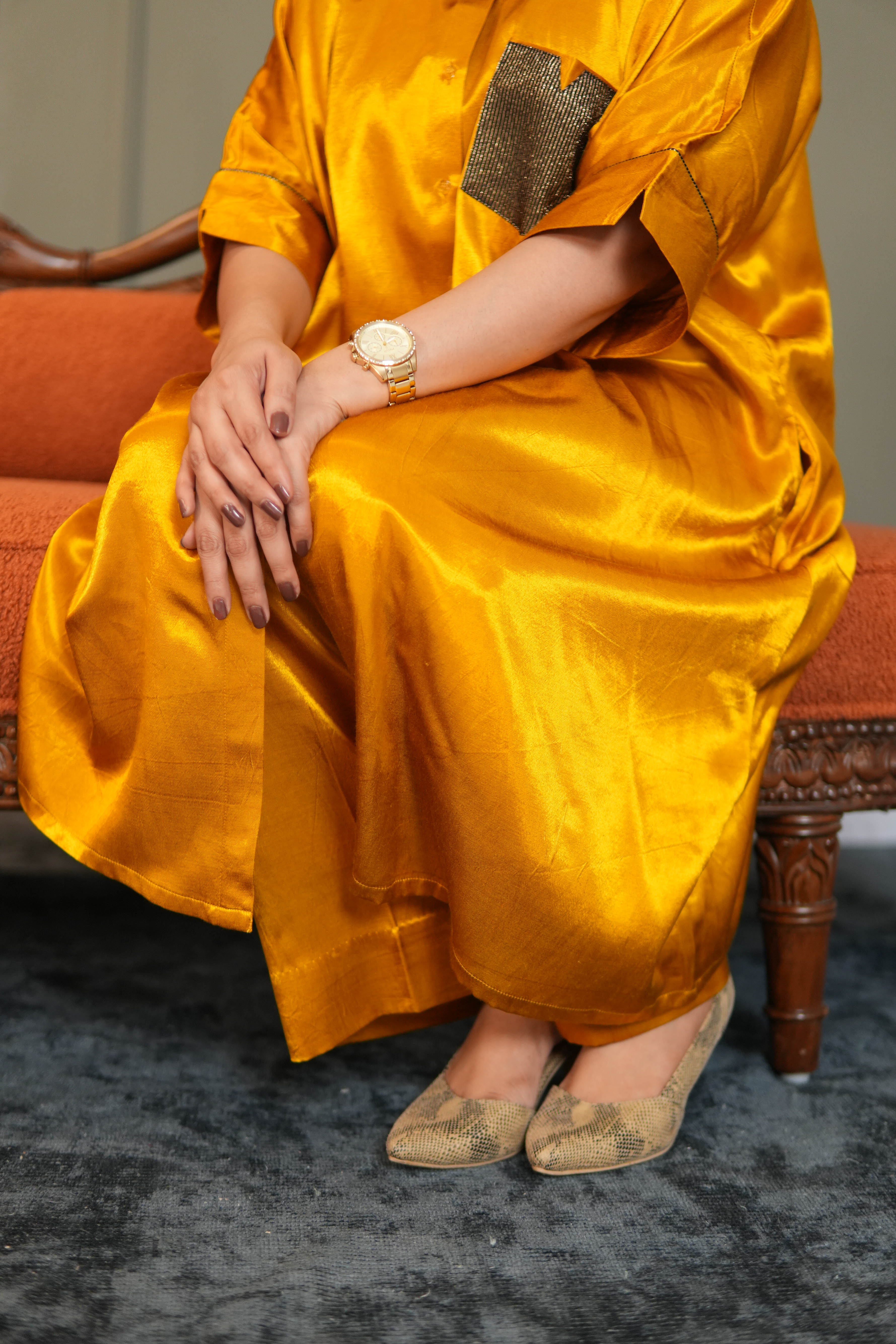 SUNEHRI MUSTARD MASHRU SILK SHIRT & PANTS SET