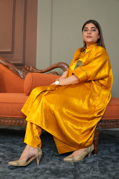 SUNEHRI MUSTARD MASHRU SILK SHIRT & PANTS SET
