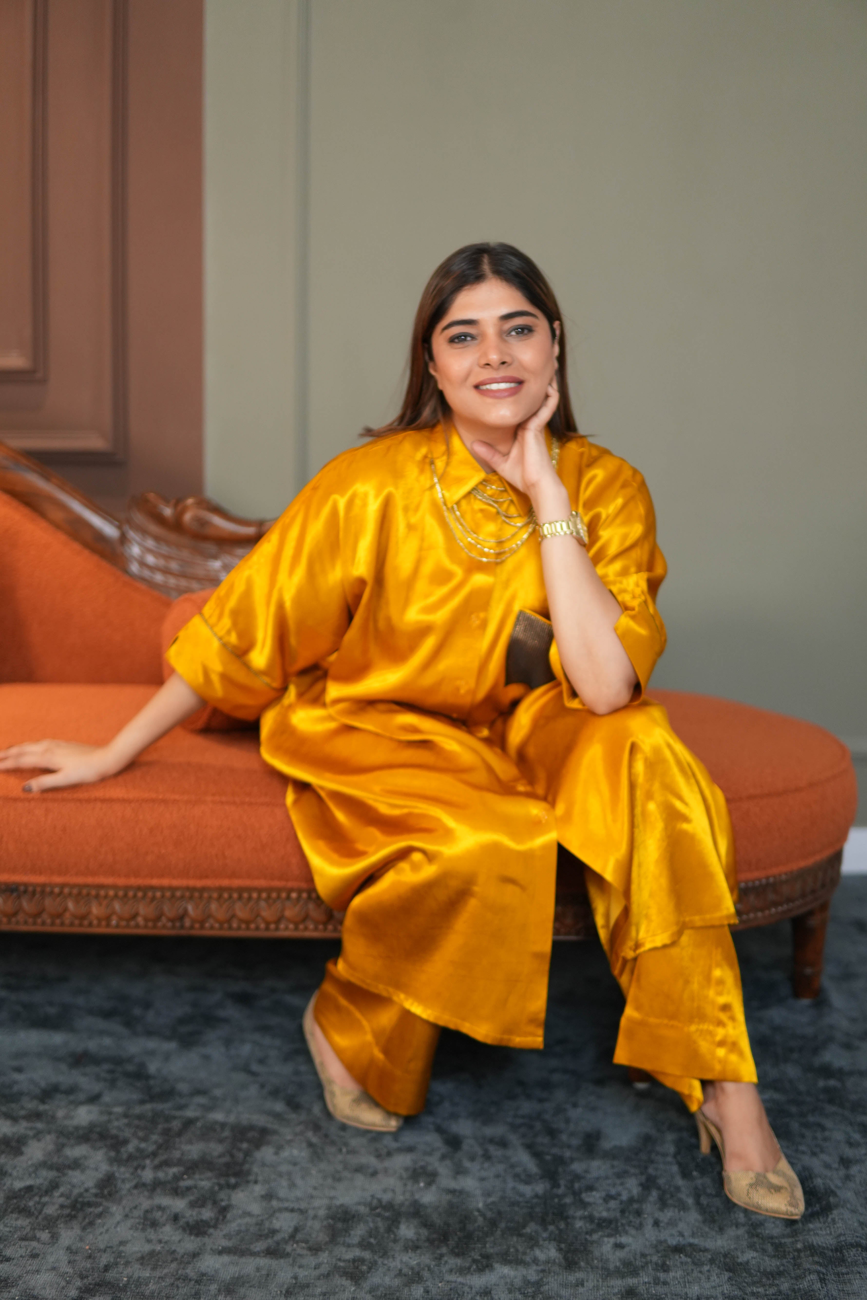 SUNEHRI MUSTARD MASHRU SILK SHIRT & PANTS SET