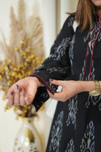 BLACK IKKAT LONG DRESS for women WITH ORGANZA DETAILING