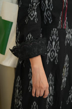 BLACK IKKAT LONG DRESS for women WITH ORGANZA DETAILING