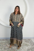 Chand Jhola Ajrakh Dola Silk Dress with Banarasi Brocade