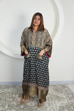 Chand Jhola Ajrakh Dola Silk Dress with Banarasi Brocade