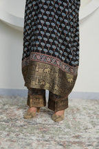 Chand Jhola Ajrakh Dola Silk Dress with Banarasi Brocade