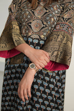 Chand Jhola Ajrakh Dola Silk Dress with Banarasi Brocade