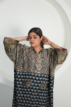 Chand Jhola Ajrakh Dola Silk Dress with Banarasi Brocade