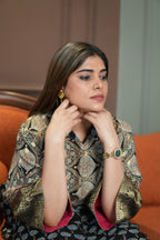 Chand Jhola Ajrakh Dola Silk Dress with Banarasi Brocade