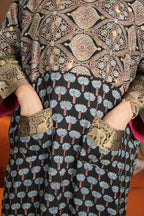 Chand Jhola Ajrakh Dola Silk Dress with Banarasi Brocade