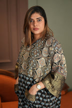 Chand Jhola Ajrakh Dola Silk Dress with Banarasi Brocade