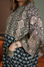 Chand Jhola Ajrakh Dola Silk Dress with Banarasi Brocade