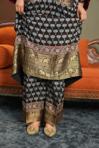 Chand Jhola Ajrakh Dola Silk Dress with Banarasi Brocade