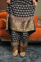 Chand Jhola Ajrakh Dola Silk Dress with Banarasi Brocade