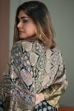 Chand Jhola Ajrakh Dola Silk Dress with Banarasi Brocade