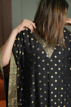 Noor-e-Zeba Black Dola Silk Kaftan Set with Banarasi Brocade