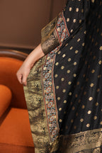 Noor-e-Zeba Black Dola Silk Kaftan Set with Banarasi Brocade