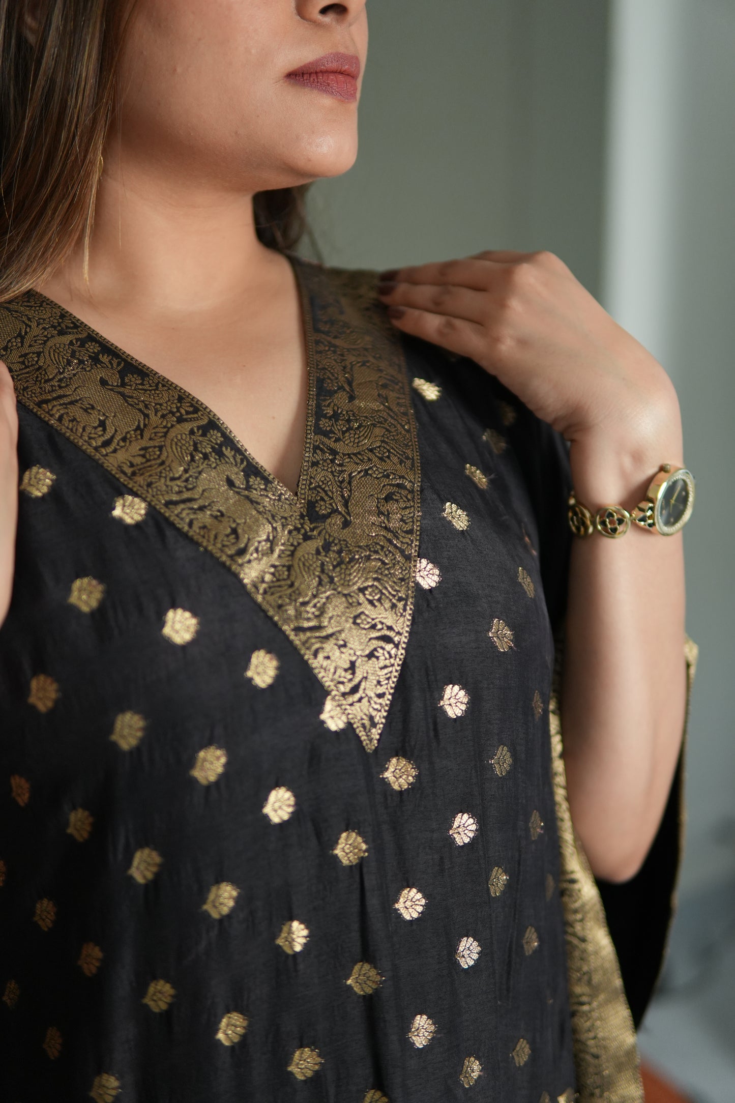 NOOR-E-ZEBA BLACK DOLA KAFTAN SET