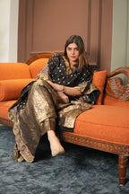 Noor-e-Zeba Black Dola Silk Kaftan Set with Banarasi Brocade