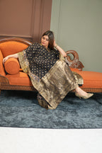 Noor-e-Zeba Black Dola Silk Kaftan Set with Banarasi Brocade