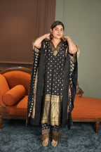 Noor-e-Zeba Black Dola Silk Kaftan Set with Banarasi Brocade