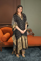Noor-e-Zeba Black Dola Silk Kaftan Set with Banarasi Brocade