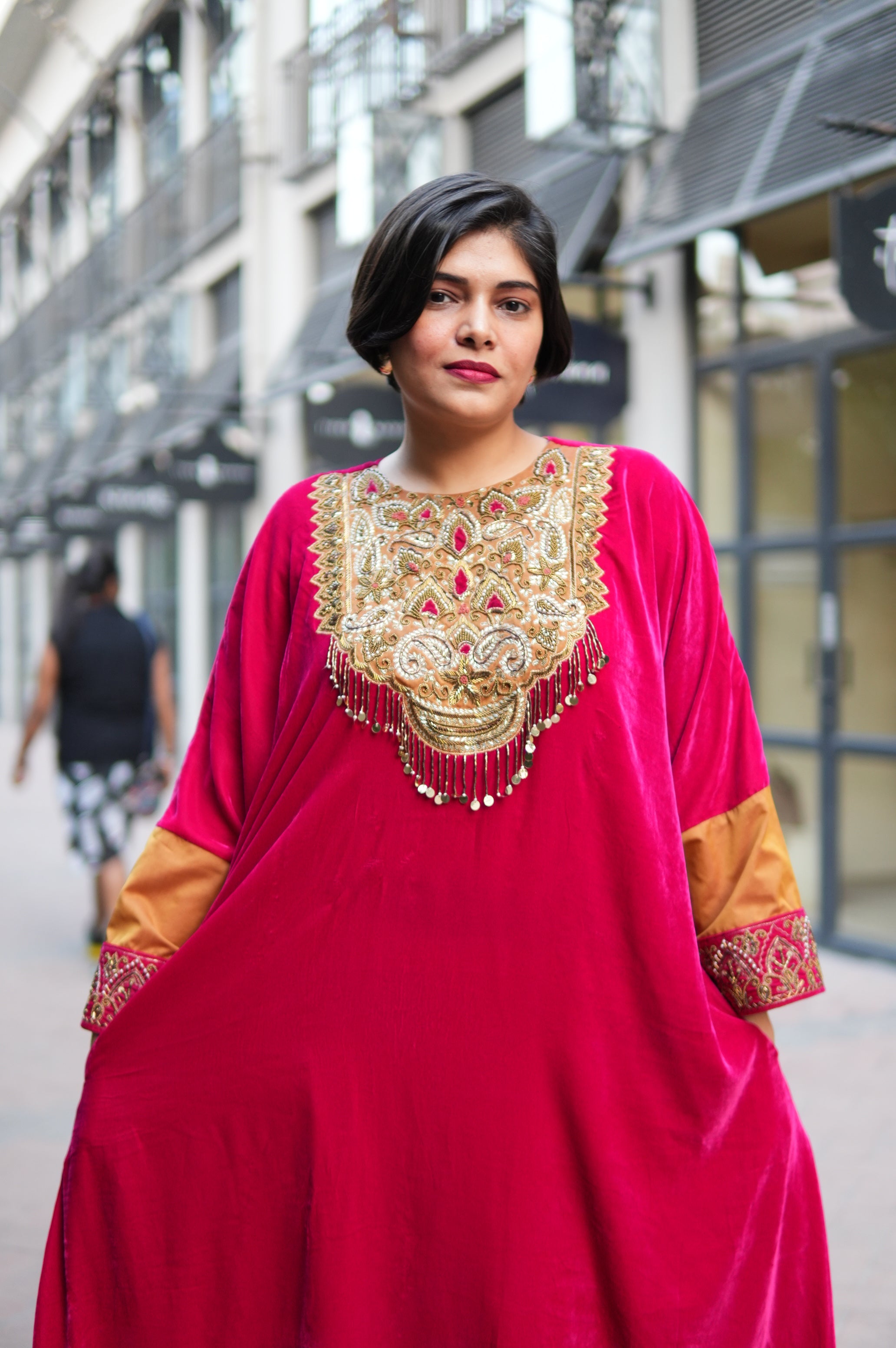 Raabta Fuschia Velvet Long Kurta and Pants