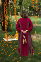 Mehar Hand-Embroidered Stripped Tissue Panelled Long Dress - Silk - Detail Shot - Chidiyaa