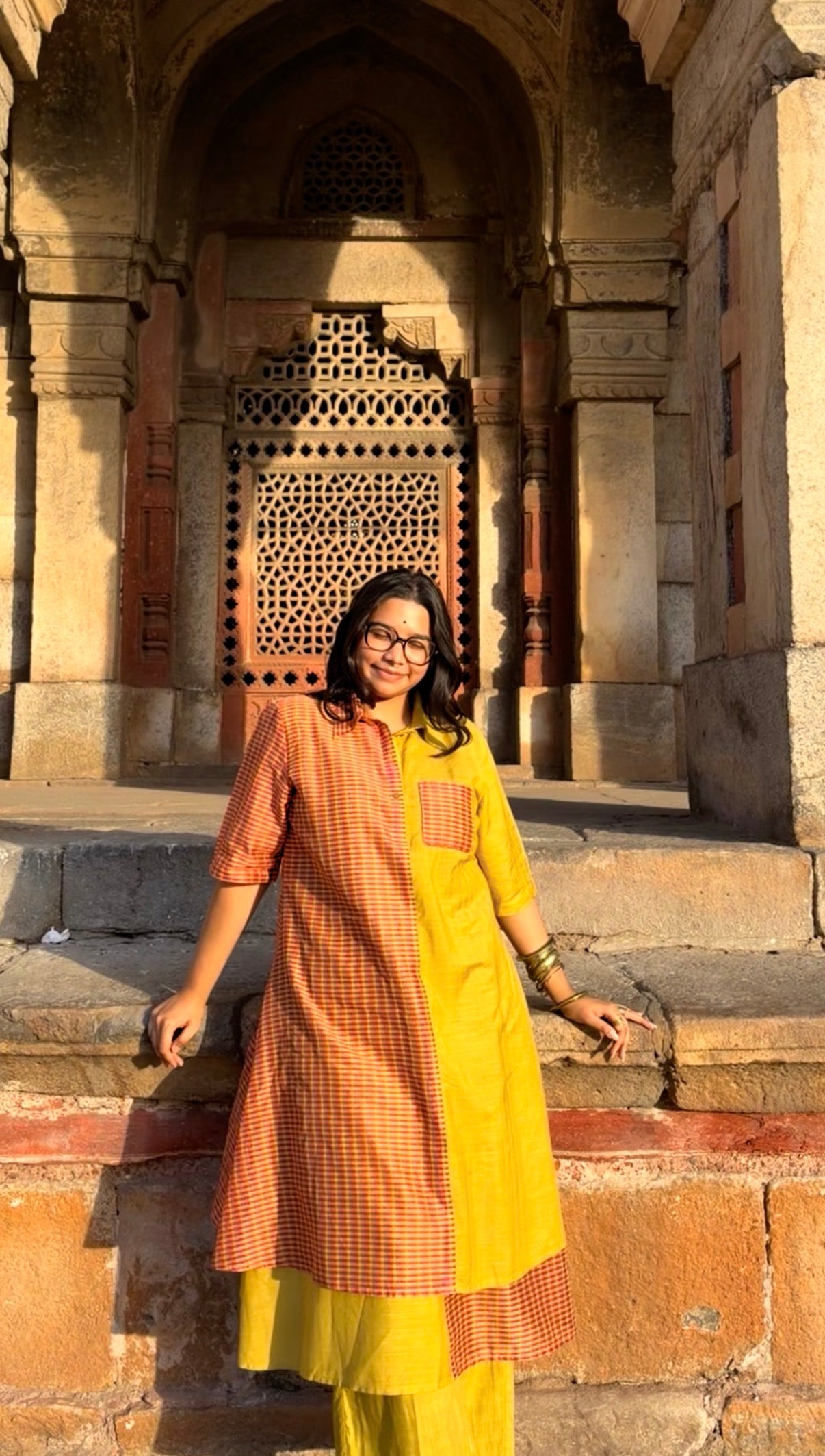 PEELI DHOOP CHANDERI DUAL TONED SHIRT KURTA WITH PANTS