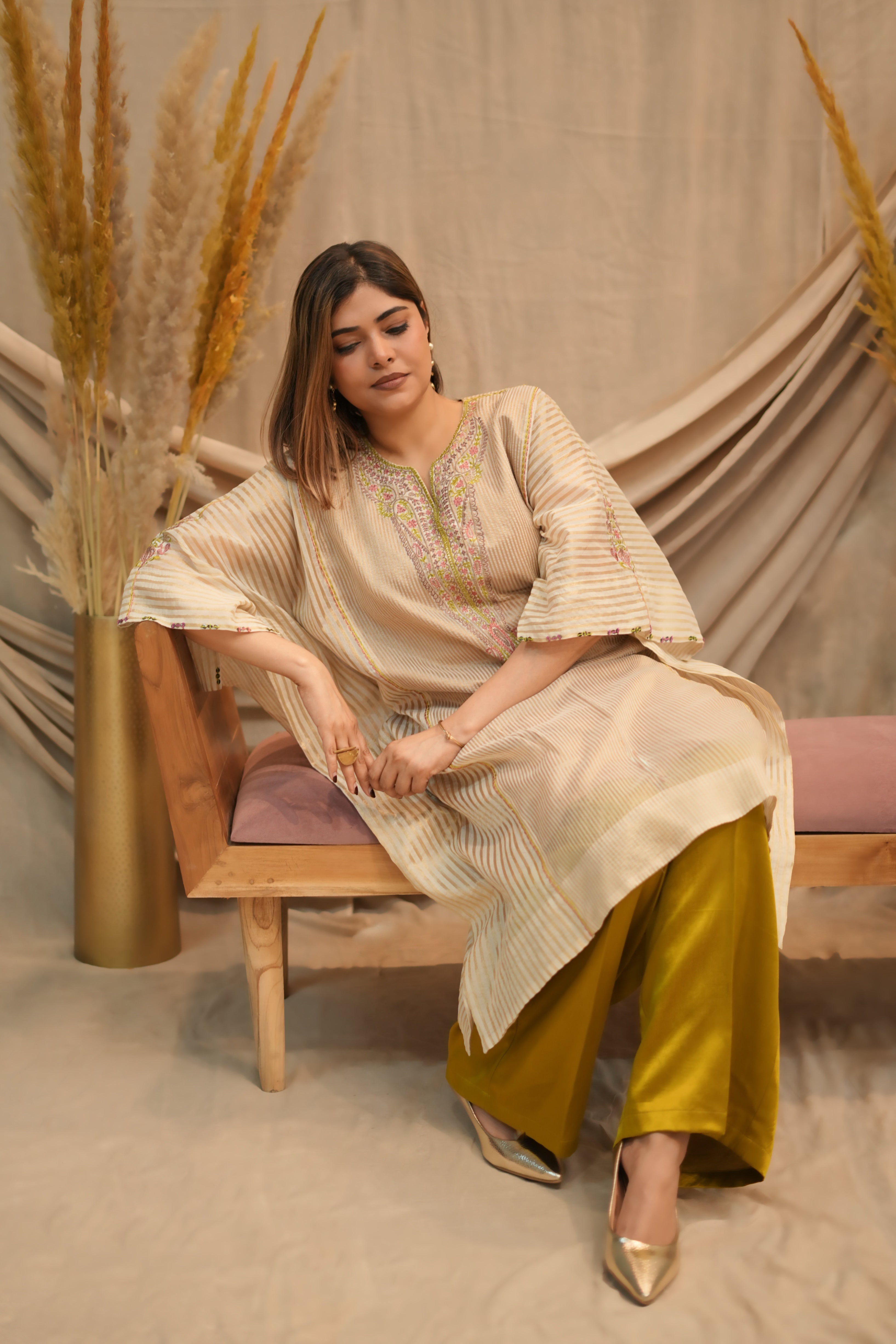 Noor-e-Paisley Chanderi Silk Kaftan Set for Women