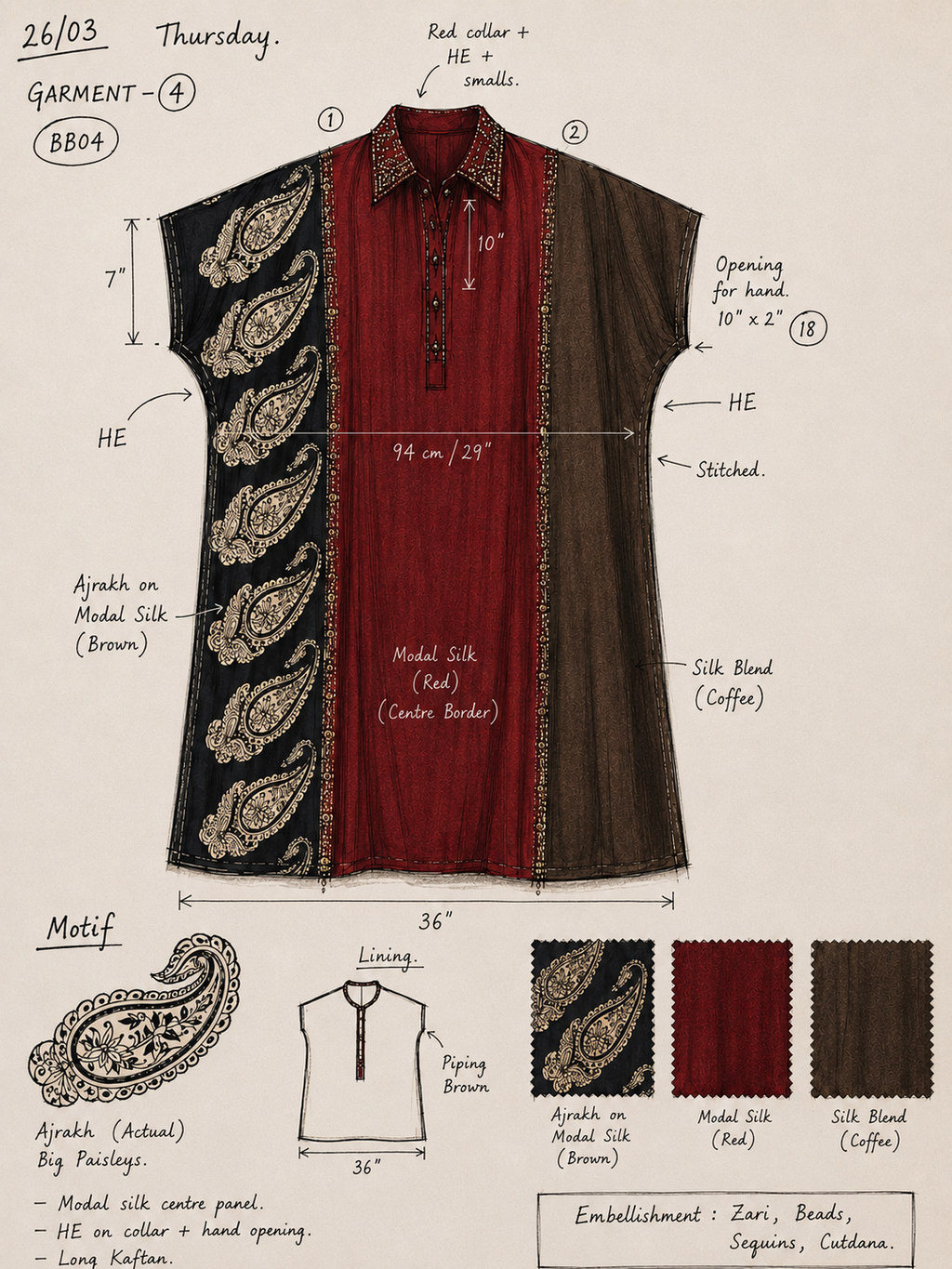 TRIVENI Ajrakh Collared Kaftan and Pants