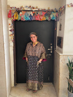 Chand Jhola Ajrakh Dola Silk Dress with Banarasi Brocade