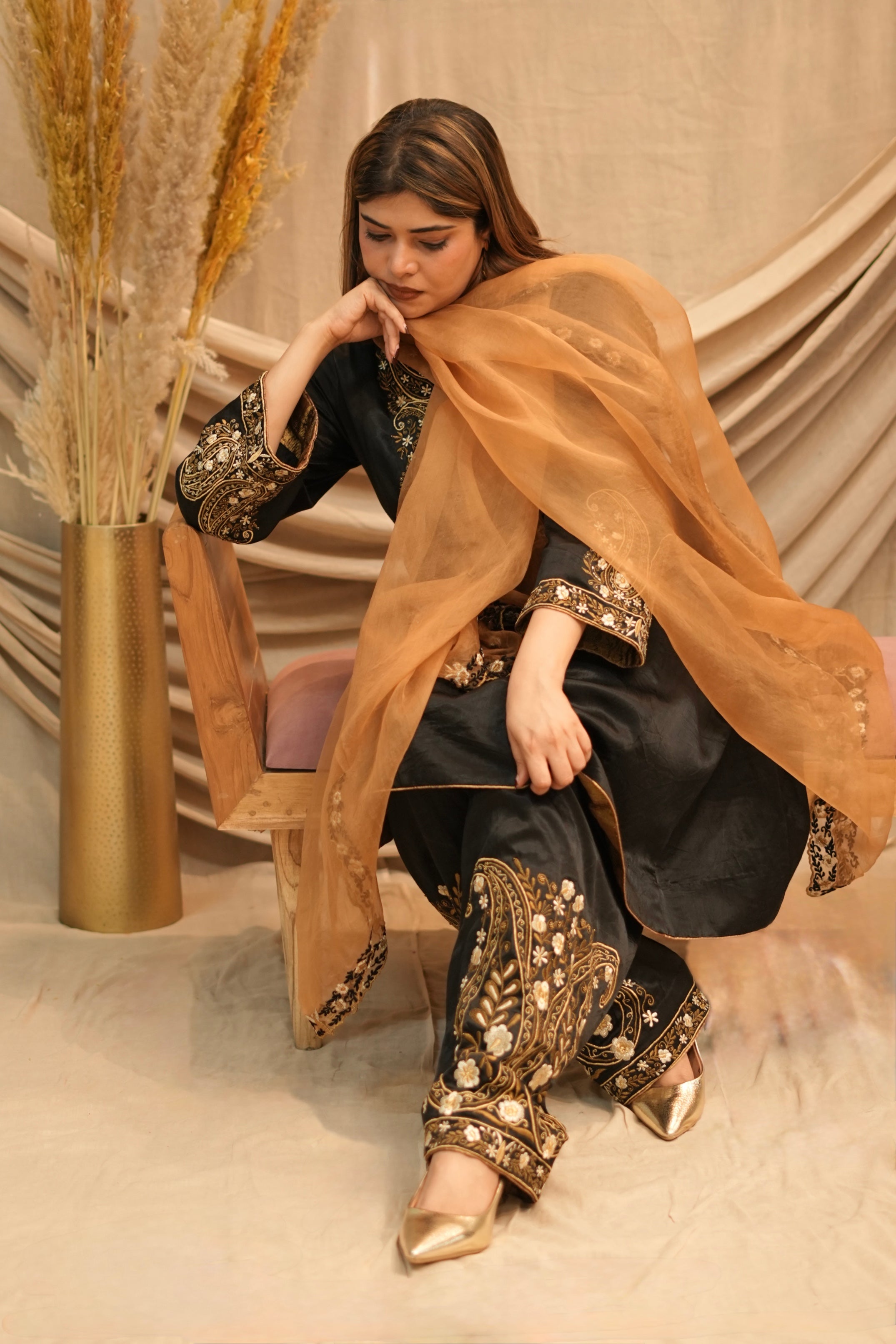 Mehar-e-Shaam Mashru Silk with Organza Dupatta