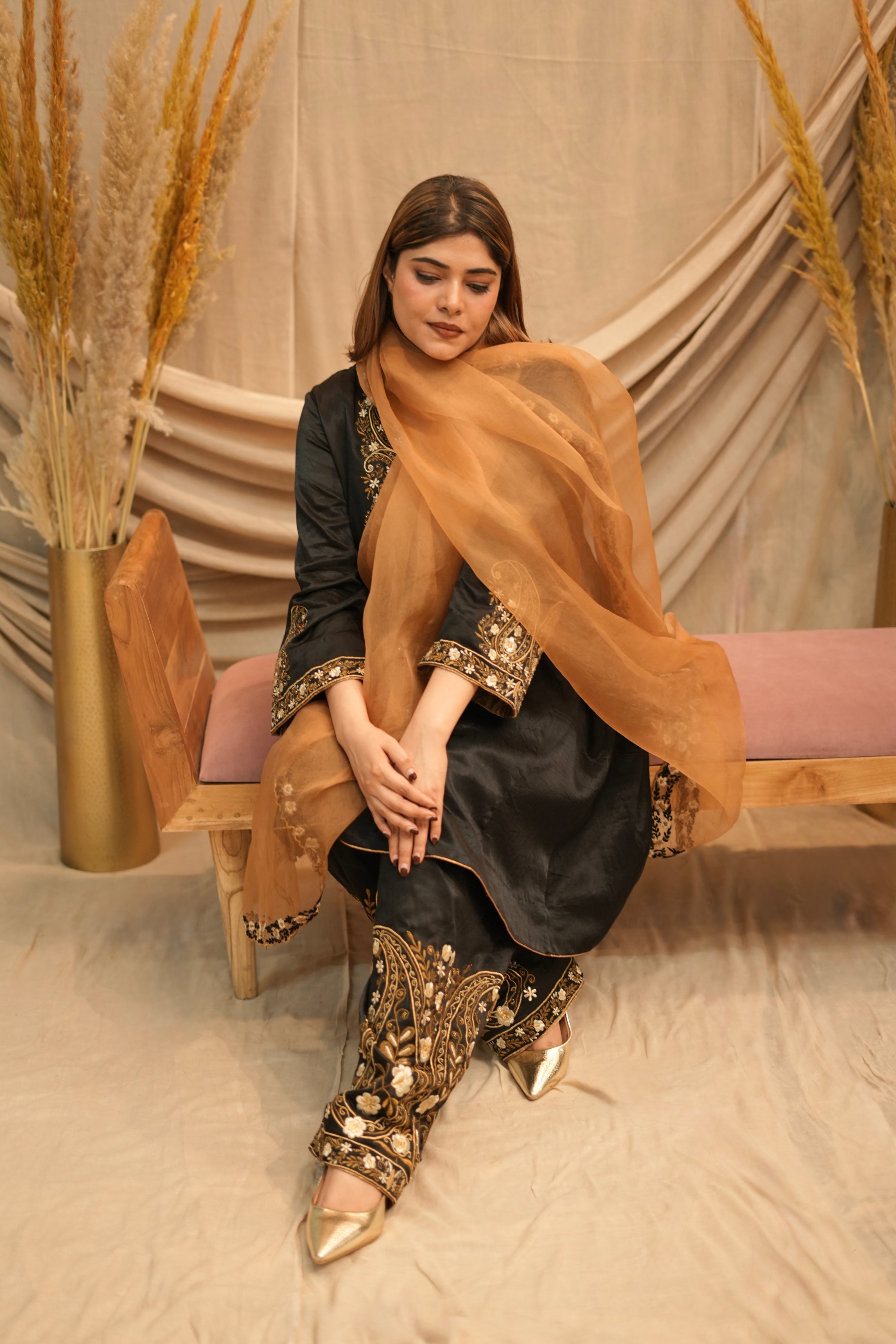 Mehar-e-Shaam Mashru Silk with Organza Dupatta