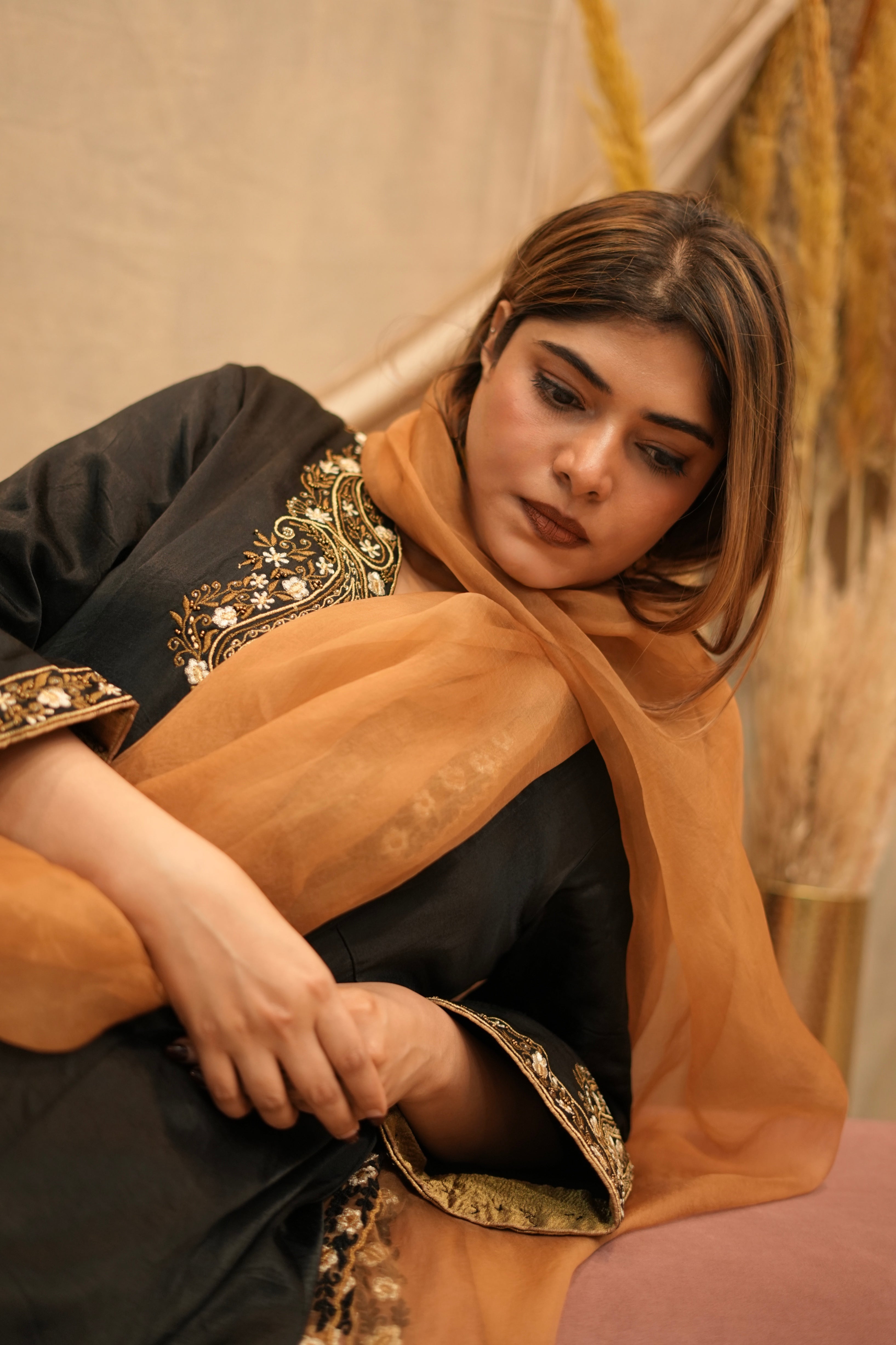 Mehar-e-Shaam Mashru Silk with Organza Dupatta