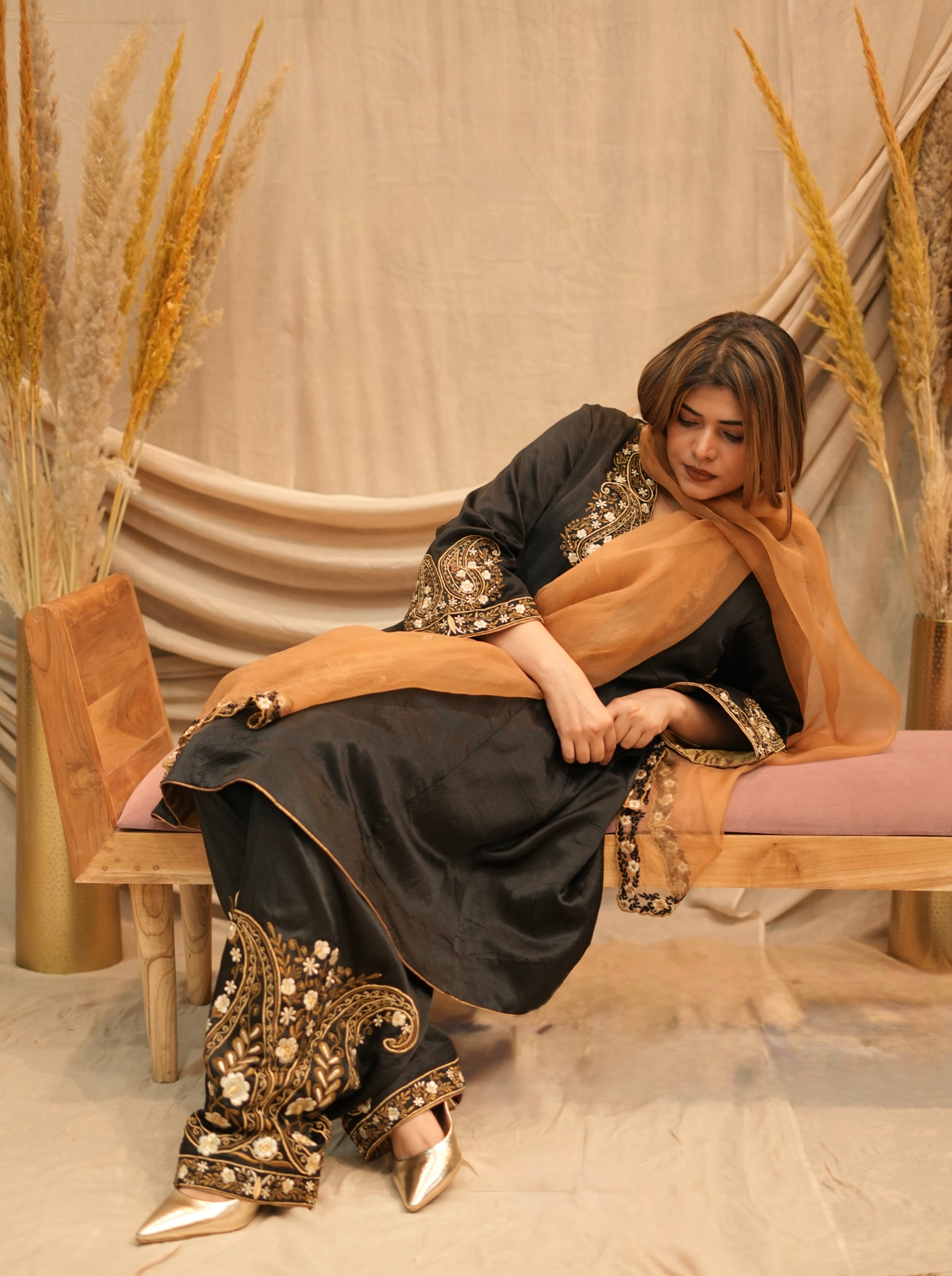 Mehar-e-Shaam Mashru Silk with Organza Dupatta