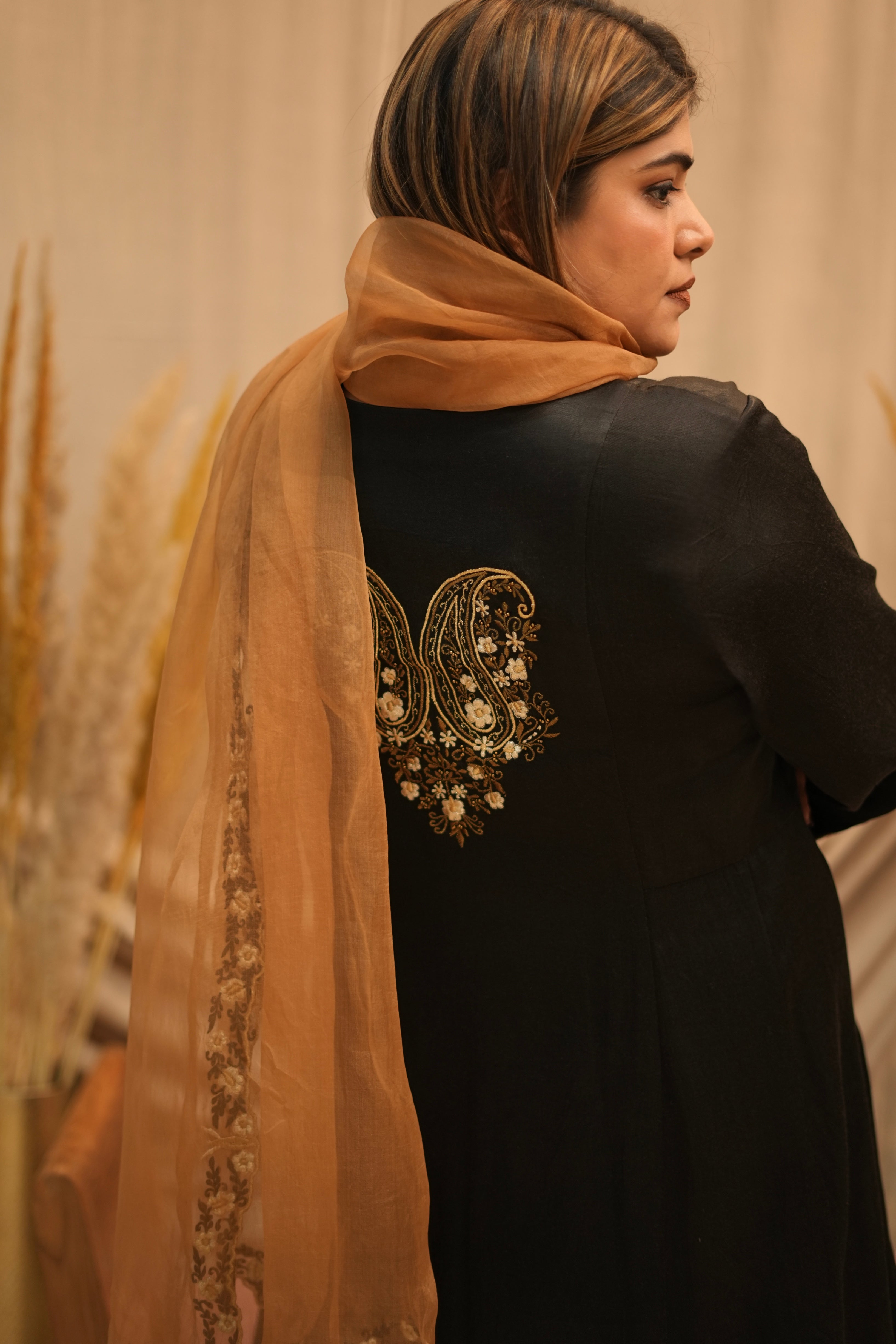 Mehar-e-Shaam Mashru Silk with Organza Dupatta