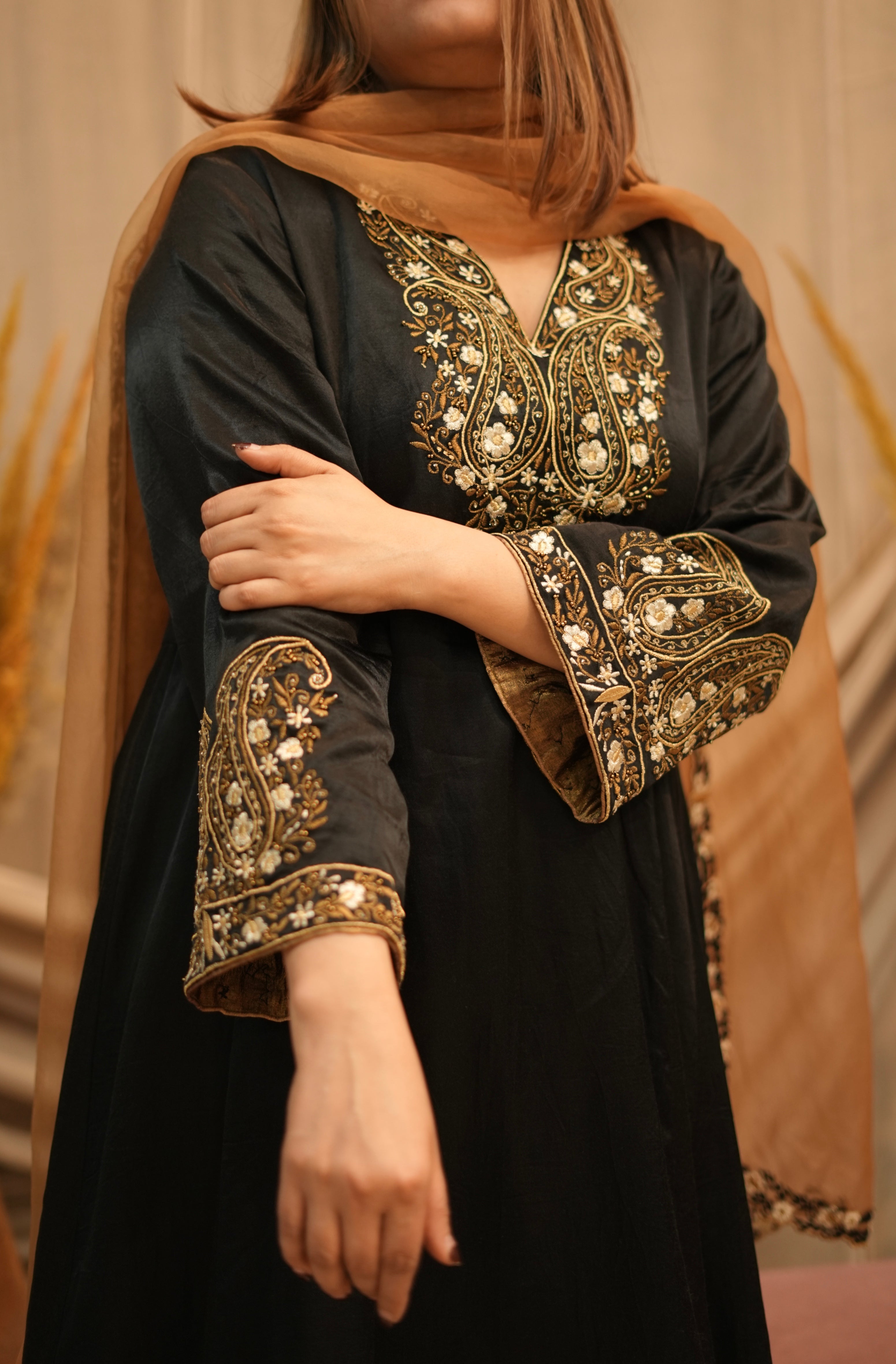 Mehar-e-Shaam Mashru Silk with Organza Dupatta