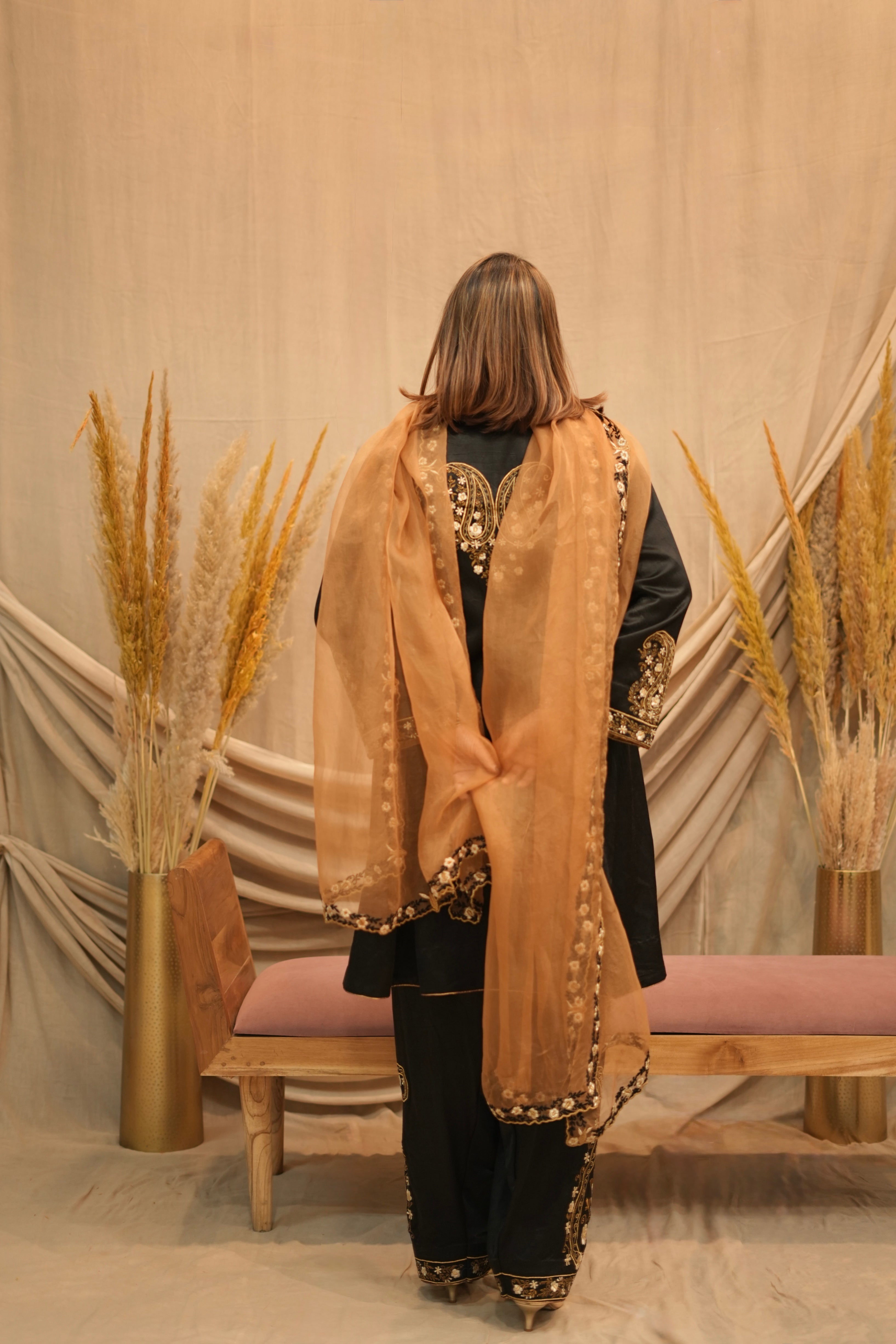 Mehar-e-Shaam Mashru Silk with Organza Dupatta