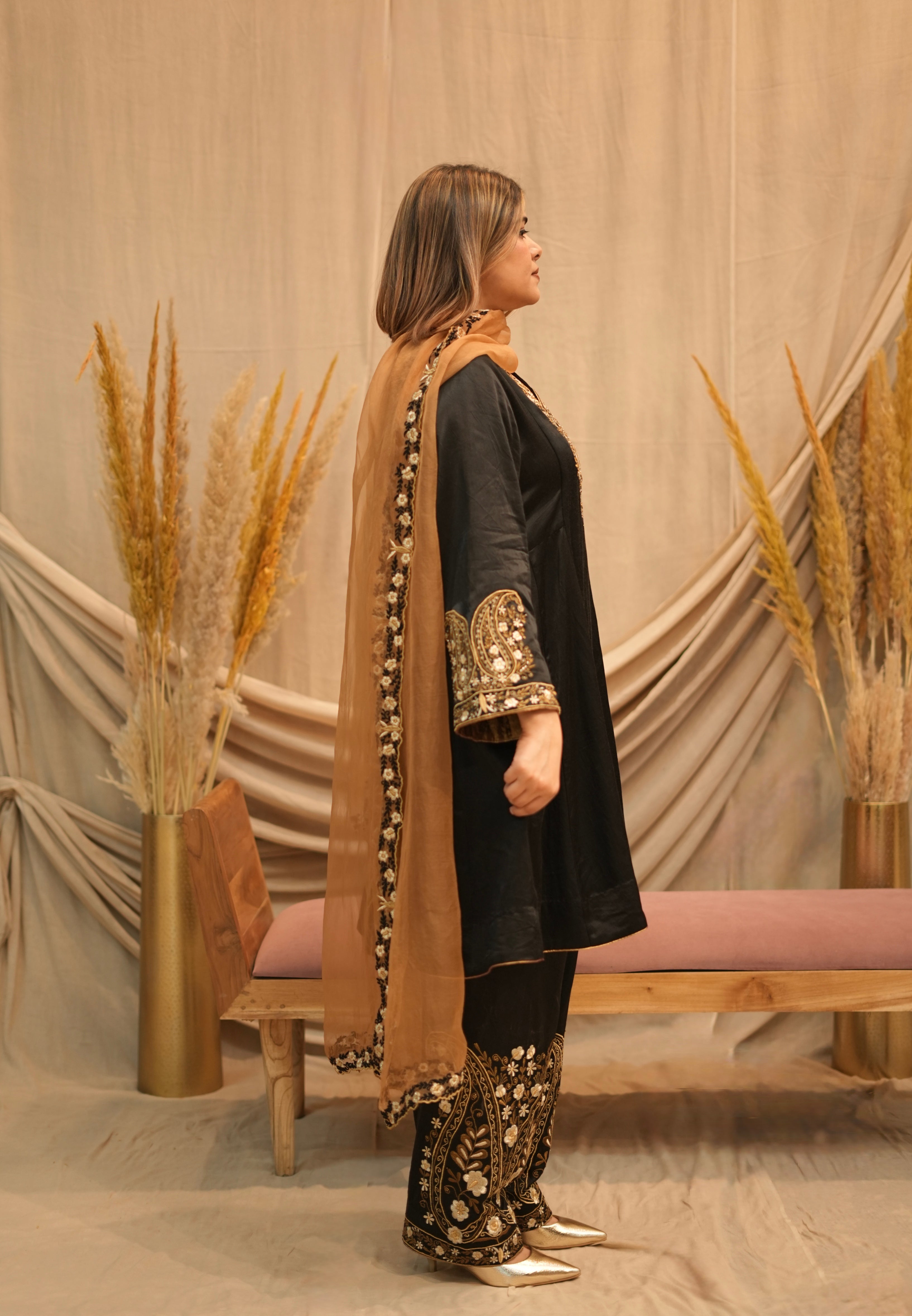 Mehar-e-Shaam Mashru Silk with Organza Dupatta