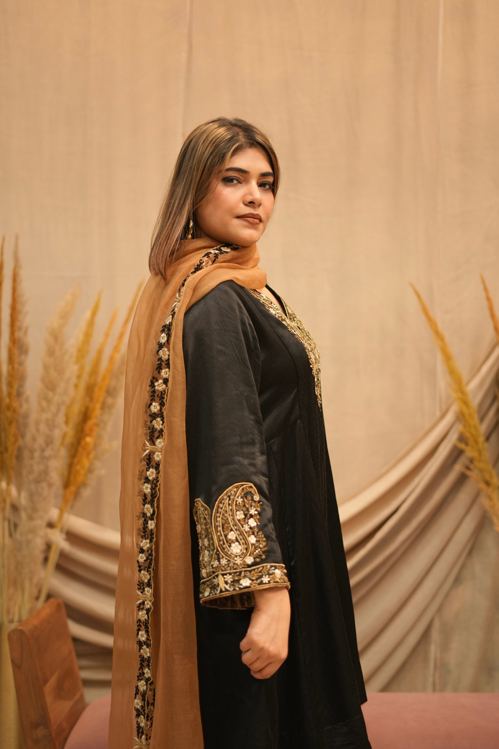 Mehar-e-Shaam Mashru Silk with Organza Dupatta