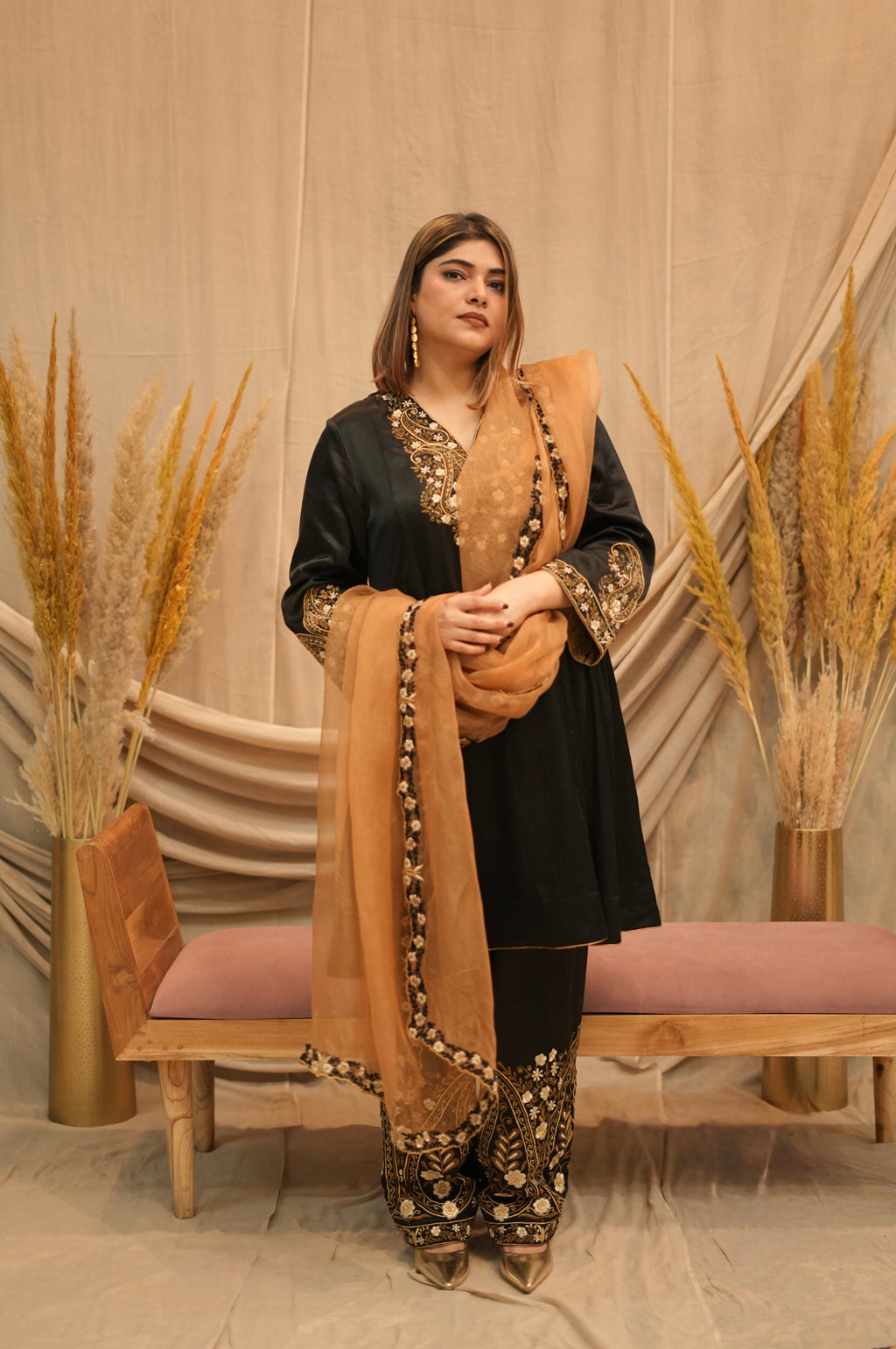 Mehar-e-Shaam Mashru Silk with Organza Dupatta