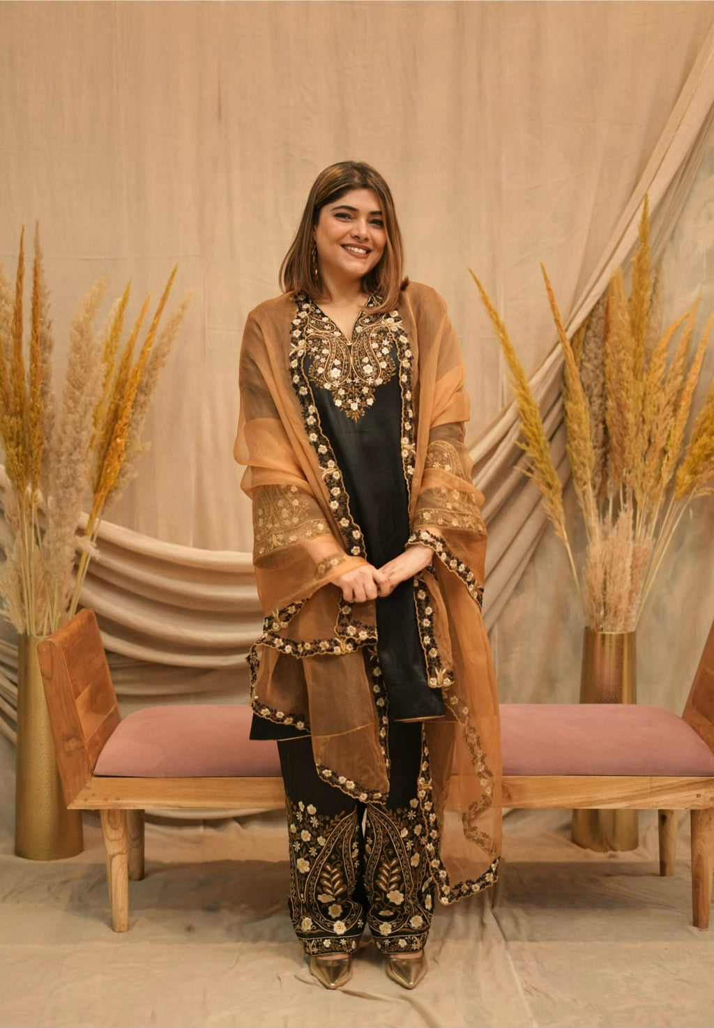 Mehar-e-Shaam Mashru Silk with Organza Dupatta